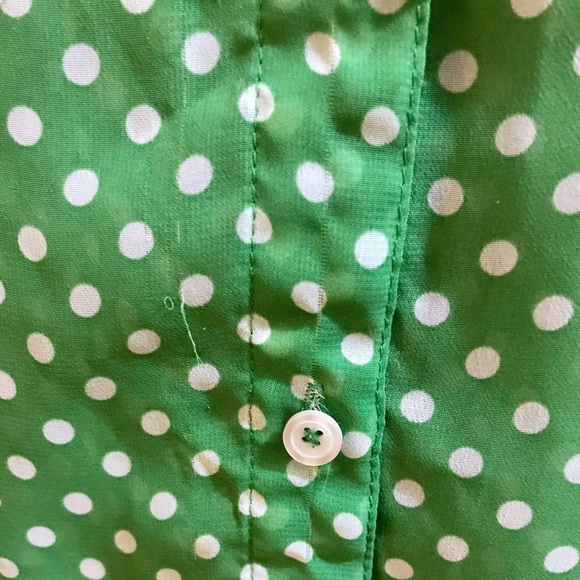Susan Graver Green and White Polka Dot Chiffon Top Size L - Picture 5 of 6